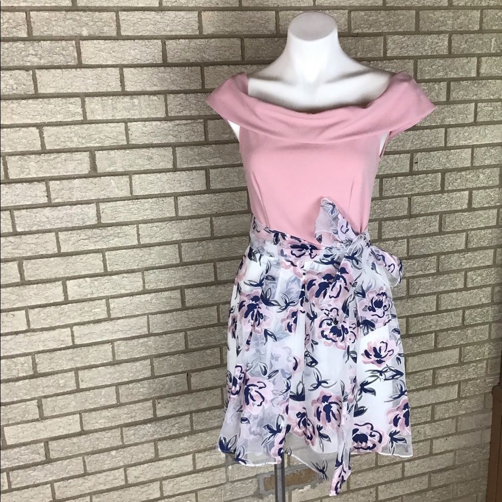 B.Darlin mauve and sheer bottom navy gray and white dress size 11/12 in juniors